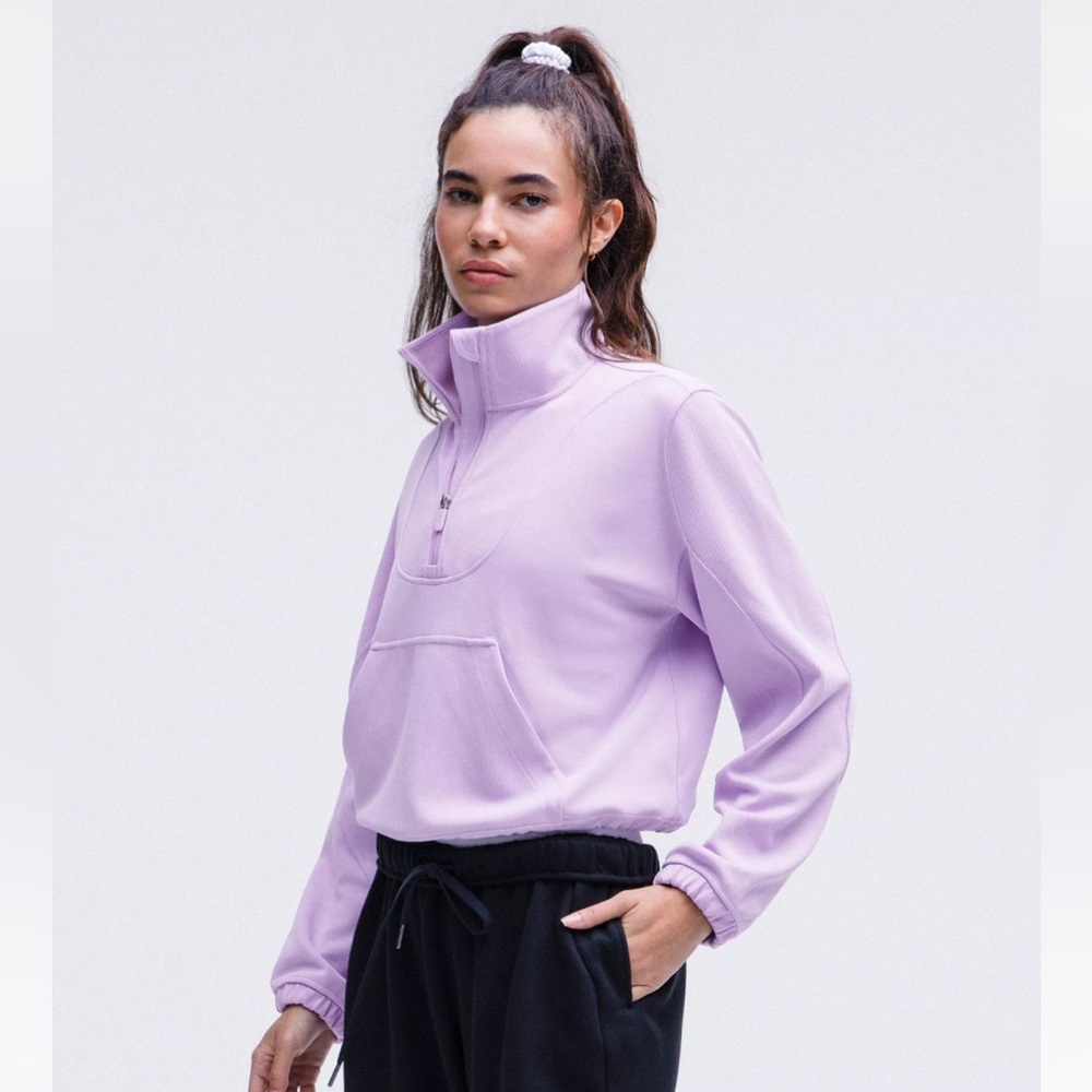 Lululemon Brushed Softstreme Ribbed Half Zip Lilac Esther size 4 NWT